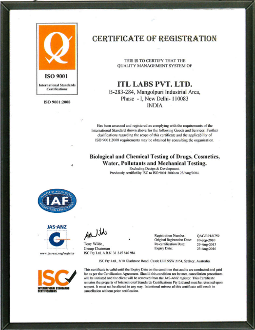 Certification OF Registration ITL LABS PVT. LTD.
